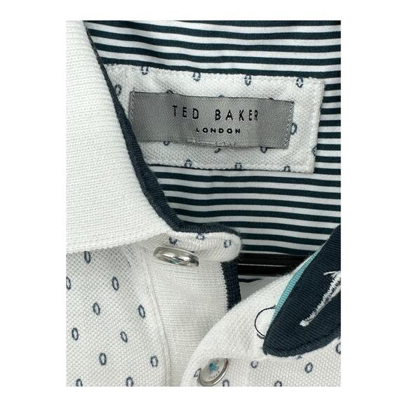 Ted Baker Shirt Men 4 Large Polo White Dots Modal Cotton Preppy Casual Golf Work - Picture 2 of 7